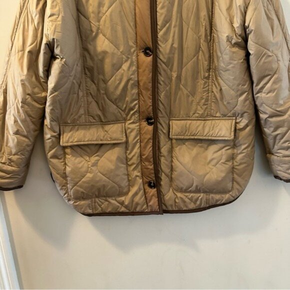 The Brass Monkey Tan Oversize Quilted Jacket Coat Size Medium Boho Military - Picture 4 of 12